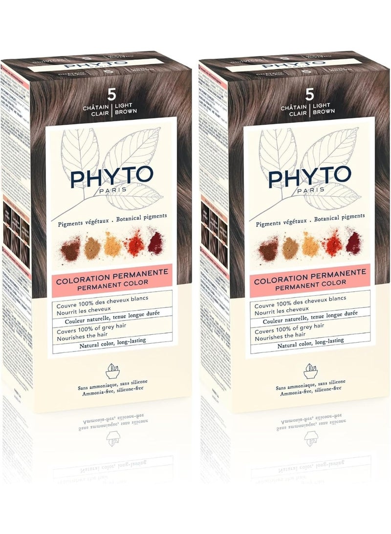 Phyto Color Permanent Color - Hair Colour: 5 Light Brown (pack of 2) - Image 1
